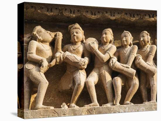 Musicians, Erotic Sculptures of Khajuraho, Madhya Pradesh, India-Jagdeep Rajput-Stretched Canvas