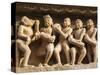 Musicians, Erotic Sculptures of Khajuraho, Madhya Pradesh, India-Jagdeep Rajput-Stretched Canvas