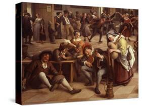 Musicians, from Fête in an Inn, 1674 (Detail)-Jan Havicksz. Steen-Stretched Canvas