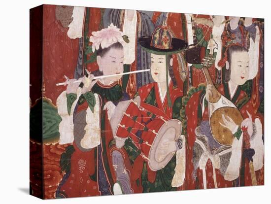 Musicians, from the Guardian Divinities, Coloured Silk, 1795, from Temple of Suguk-Sa, Korea-null-Stretched Canvas