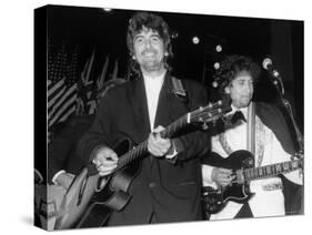 Musicians George Harrison and Bob Dylan Performing at Rock and Roll Hall of Fame-David Mcgough-Stretched Canvas