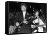Musicians George Harrison and Bob Dylan Performing at Rock and Roll Hall of Fame-David Mcgough-Framed Stretched Canvas