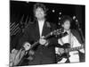 Musicians George Harrison and Bob Dylan Performing at Rock and Roll Hall of Fame-David Mcgough-Mounted Premium Photographic Print