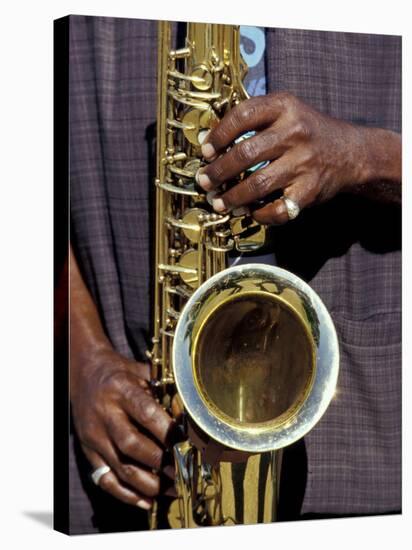 Musicians Hands Playing Saxaphone, New Orleans, Louisiana, USA-Adam Jones-Stretched Canvas