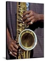 Musicians Hands Playing Saxaphone, New Orleans, Louisiana, USA-Adam Jones-Stretched Canvas
