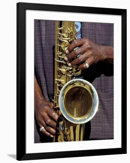 Musicians Hands Playing Saxaphone, New Orleans, Louisiana, USA-Adam Jones-Framed Premium Photographic Print