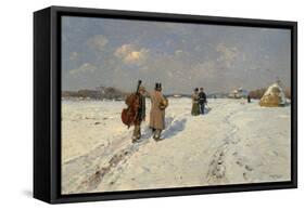 Musicians Returning Home in Winter-Hugo Mühlig-Framed Stretched Canvas