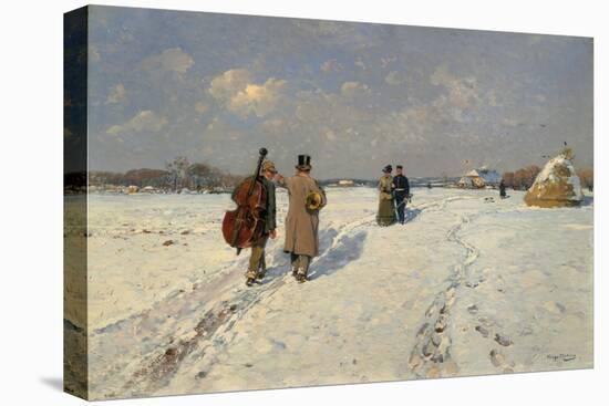 Musicians Returning Home in Winter-Hugo Mühlig-Stretched Canvas