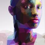 Low Poly Abstract Portrait of a Black Girl-musicman-Mounted Art Print