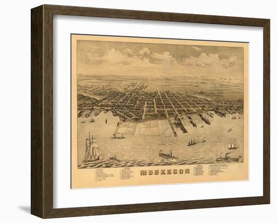 Muskegon, Michigan - Panoramic Map-Lantern Press-Framed Art Print