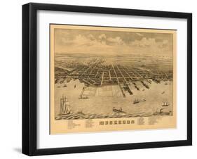 Muskegon, Michigan - Panoramic Map-Lantern Press-Framed Art Print