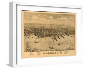 Muskegon, Michigan - Panoramic Map-Lantern Press-Framed Art Print