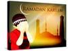 Muslim Boy Reading Namaz on Mosque or Masjid Background with Moon .-aispl-Stretched Canvas