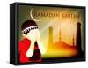 Muslim Boy Reading Namaz on Mosque or Masjid Background with Moon .-aispl-Framed Stretched Canvas