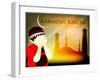 Muslim Boy Reading Namaz on Mosque or Masjid Background with Moon .-aispl-Framed Photographic Print