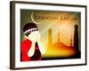 Muslim Boy Reading Namaz on Mosque or Masjid Background with Moon .-aispl-Framed Photographic Print