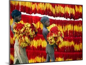 Muslim Boys Carry Freshly Dyed Kalawa Thread-null-Mounted Photographic Print