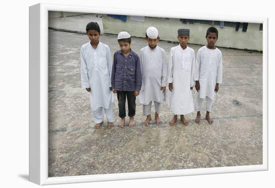 Muslim boys praying, Kathmandu, Nepal-Godong-Framed Photographic Print