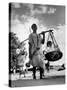 Muslim Man carrying his son and hookah in Convoy to West Punjab to Escape Anti Muslim Sikhs-Margaret Bourke-White-Stretched Canvas
