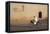 Muslim Man Dressed in White on Bicycle in Old Quarter, Medina, Marrakech, Morocco-Stephen Studd-Framed Stretched Canvas