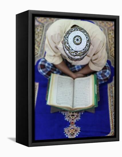 Muslim Man Reading the Quran in Mosque, Ho Chi Minh City, Vietnam, Indochina, Southeast Asia, Asia-null-Framed Stretched Canvas