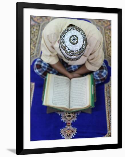 Muslim Man Reading the Quran in Mosque, Ho Chi Minh City, Vietnam, Indochina, Southeast Asia, Asia-null-Framed Photographic Print