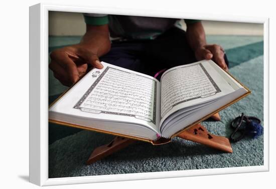 Muslim reading the Quran in Mosque-Godong-Framed Photographic Print