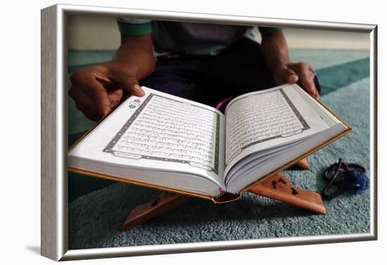 Muslim reading the Quran in Mosque-Godong-Framed Photographic Print