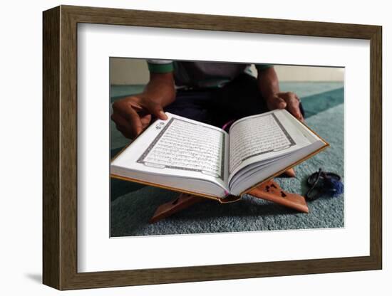 Muslim reading the Quran in Mosque-Godong-Framed Photographic Print