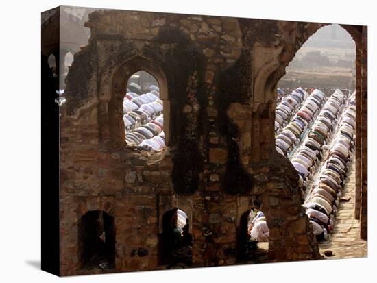 Muslims Offer Eid Prayers at the Ruins of Jami Mosque, Which was Built in 1345 AD-Manish Swarup-Stretched Canvas