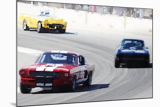 Mustang and Corvette Racing Watercolor-NaxArt-Mounted Art Print