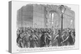 Mustering of Citizens at Railroad and Telegraph Office after Hearing About Morgan's Raid-Frank Leslie-Stretched Canvas