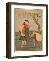 Musume O Seotte Kawa O Wataru Hotei-Suzuki Harunobu-Framed Giclee Print