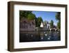Mute swans (Cygnus olor), at the Minnewater Lake and Begijnhof Bridge with entrance to Beguinage, B-Peter Barritt-Framed Photographic Print