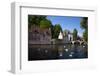 Mute swans (Cygnus olor), at the Minnewater Lake and Begijnhof Bridge with entrance to Beguinage, B-Peter Barritt-Framed Photographic Print