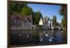 Mute swans (Cygnus olor), at the Minnewater Lake and Begijnhof Bridge with entrance to Beguinage, B-Peter Barritt-Framed Photographic Print