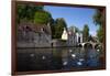 Mute swans (Cygnus olor), at the Minnewater Lake and Begijnhof Bridge with entrance to Beguinage, B-Peter Barritt-Framed Photographic Print