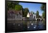 Mute swans (Cygnus olor), at the Minnewater Lake and Begijnhof Bridge with entrance to Beguinage, B-Peter Barritt-Framed Photographic Print