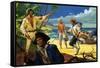 Mutineers from the Bounty Land on Pitcairn Island-Severino Baraldi-Framed Stretched Canvas