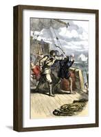 Mutineers Send Henry Hudson and His Son Overboard to Die Adrift in a Small Boat in the Arctic 1611-null-Framed Giclee Print