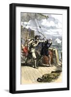 Mutineers Send Henry Hudson and His Son Overboard to Die Adrift in a Small Boat in the Arctic 1611-null-Framed Giclee Print