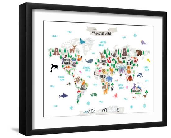 My Amazing World Map-Elena David-Framed Art Print