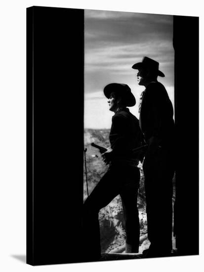 MY DARLING CLEMENTINE, 1946 directed by JOHN FORD Victor Mature and Ward Bond (b/w photo)-null-Stretched Canvas