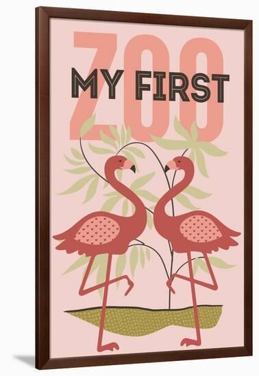 My First Zoo - Flamingo - Pink-Lantern Press-Framed Art Print