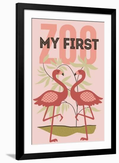 My First Zoo - Flamingo - Pink-Lantern Press-Framed Art Print