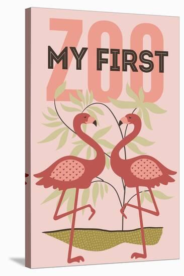 My First Zoo - Flamingo - Pink-Lantern Press-Stretched Canvas