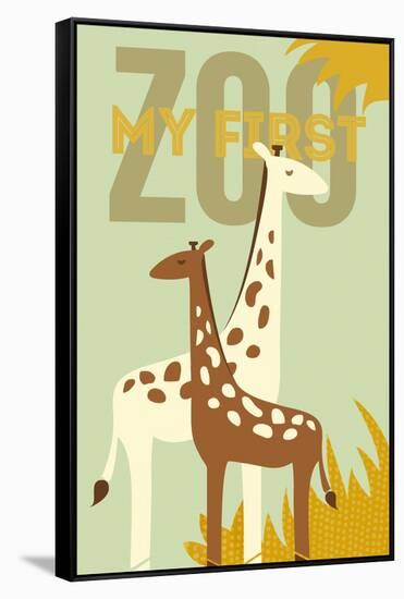 My First Zoo - Giraffe - Yellow-Lantern Press-Framed Stretched Canvas