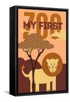 My First Zoo - Lion - Orange-Lantern Press-Framed Stretched Canvas