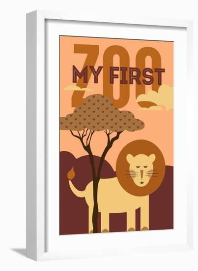 My First Zoo - Lion - Orange-Lantern Press-Framed Art Print