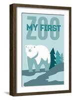 My First Zoo - Polar Bear - Blue-Lantern Press-Framed Art Print